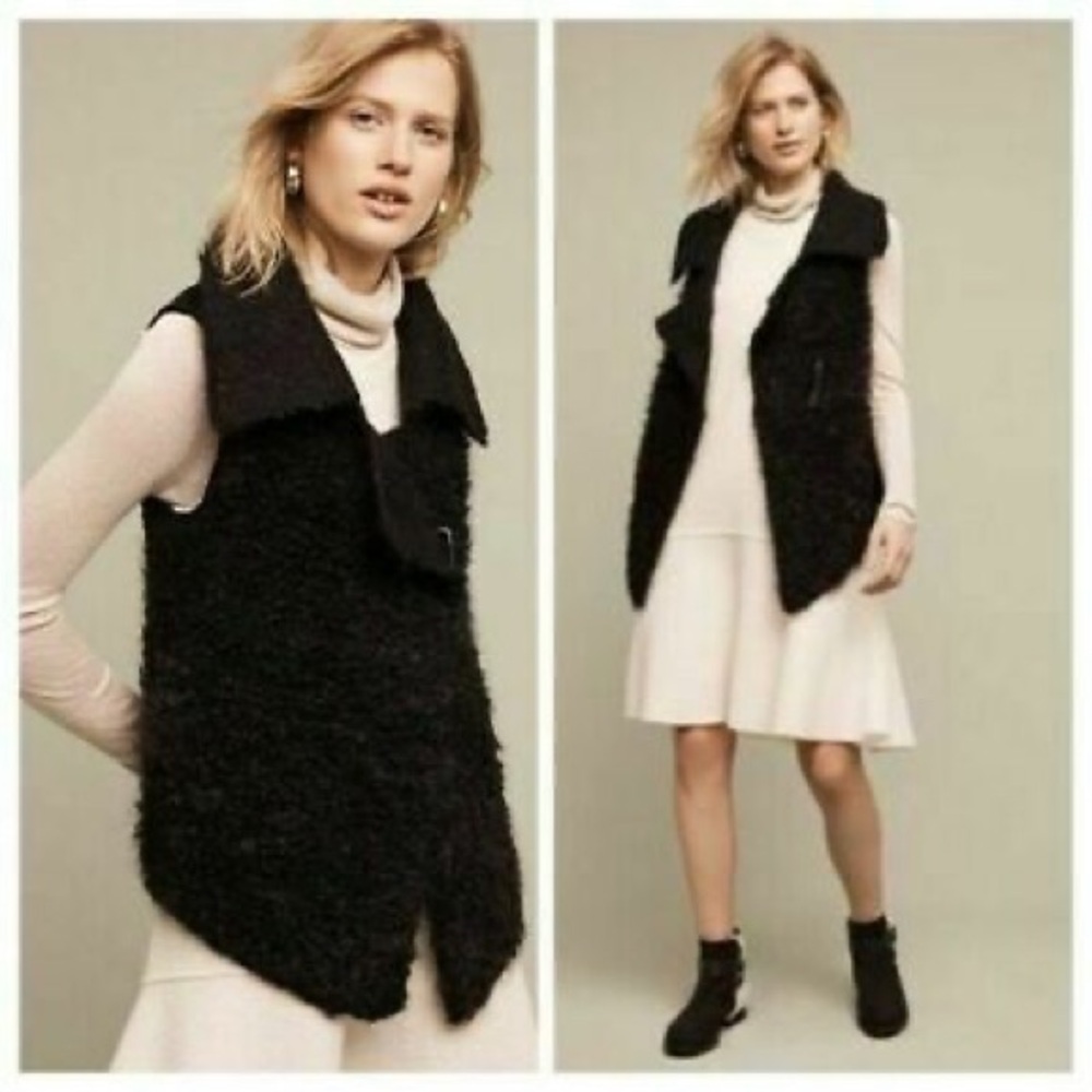 Anthropologie Sleeping on Snow Tavan Mohair Asymmetric Vest Black Size Medium
